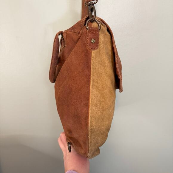We The Free People Crossbody Shoulder Bag Suede Brown Flap 3 Tone Convertible - Picture 7 of 14